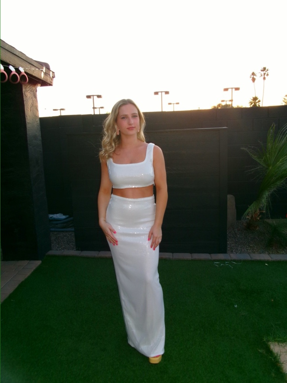 White Two-Piece Sequin Maxi Skirt Set
